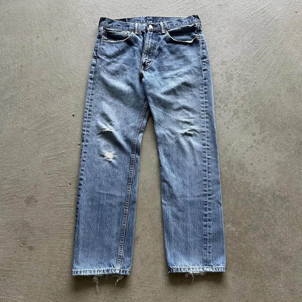 Levis 505 Jeans Size 34x32 Blue Light Wash Denim Regular Fit‎ Straight Leg